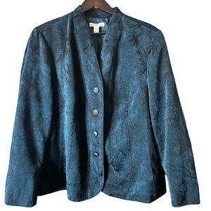 Coldwater Creek Women’s Tapestry Jacket Velvet Chenille Brocade Dark Teal Sz 2X